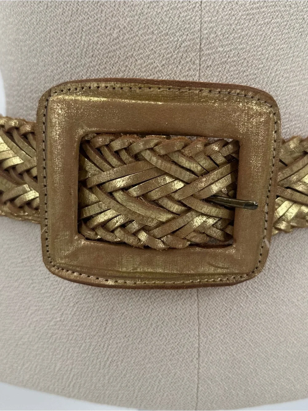 Simply Vera Wang Gold Metallic Leather Belt Braided Wide Buckle Woven Boho Large